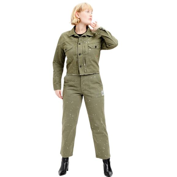 Oak & Acorn NWT Painter Cropped Jacket Sage Green Size XL Cutoff Hem Back Buckle - Picture 4 of 12